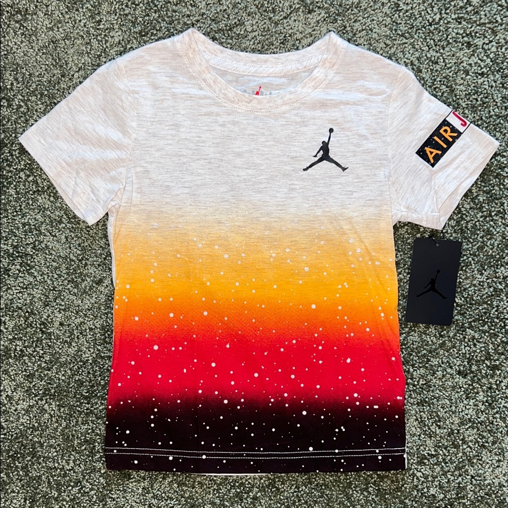 NWT Air Jordan Kids Ombre Tee - Black, Red, and Orange on Cream